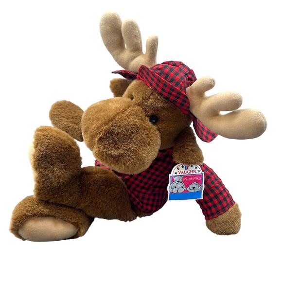 VTG Vaughn Plush Pals Moose Stuffed Animal 18" Brown Cabincore Lumberjack Plaid - Picture 4 of 16